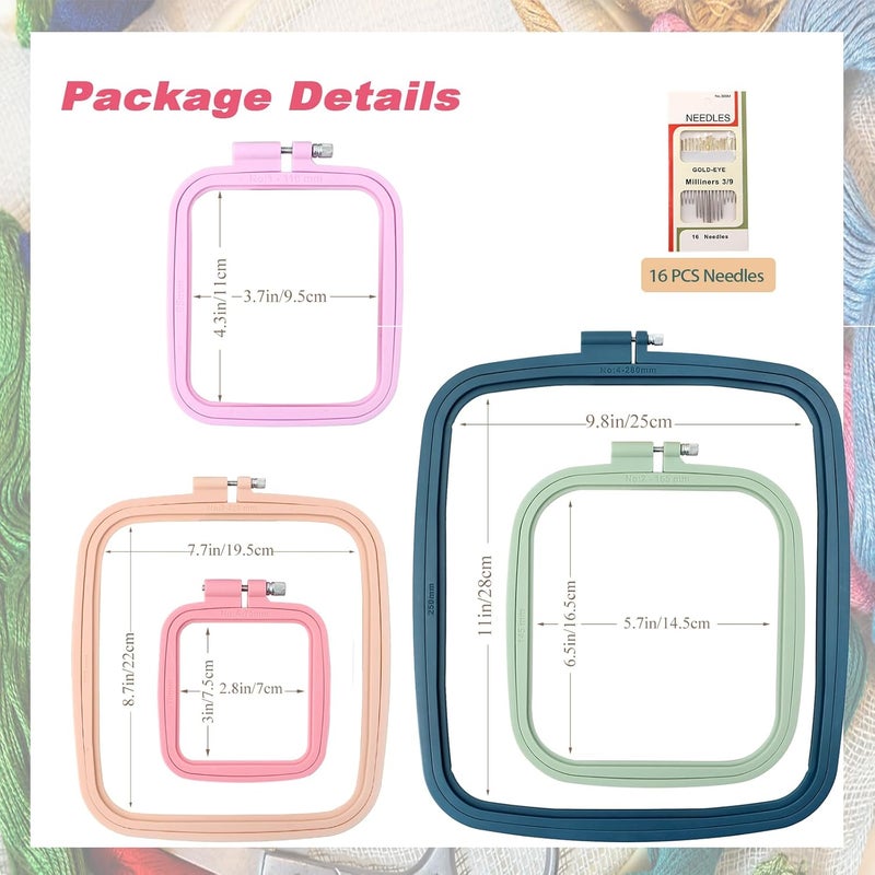 MUFEKUM Square Embroidery Hoops, Cross Stitch Hoop and ABS Plastic Embroidery Hoops for Sewing, Needlework, Cross Stitch, Embroidery Projects (5PCS-3", 4.3", 6.5", 8.7", 11") - Image 3
